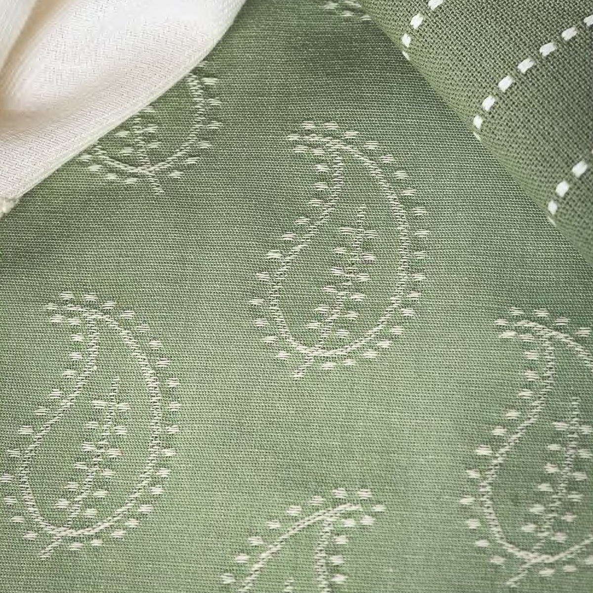 Tecido Jacquard Folha Paisley Sálvia